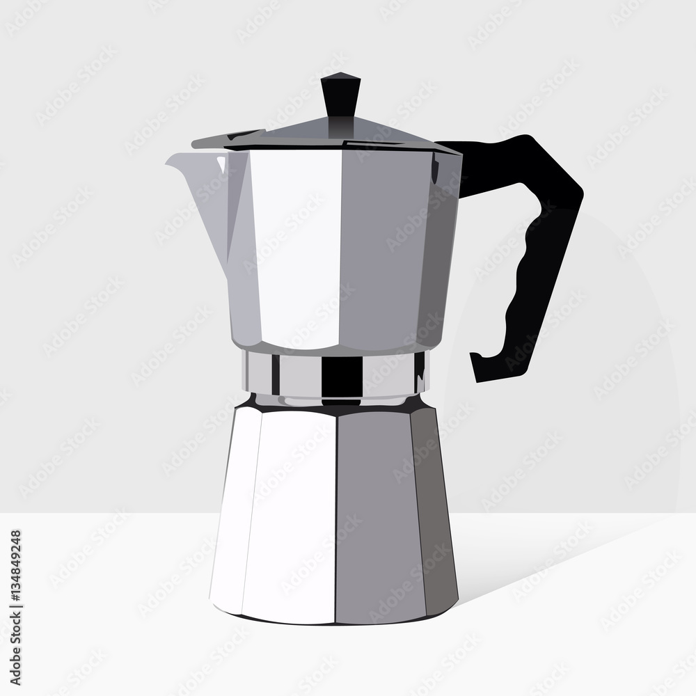 Traditional Italian style coffee maker. Vector realistic moka pot icon.  Retro espresso machine symbol design. Vintage object 3d illustration. Stock  Vector | Adobe Stock