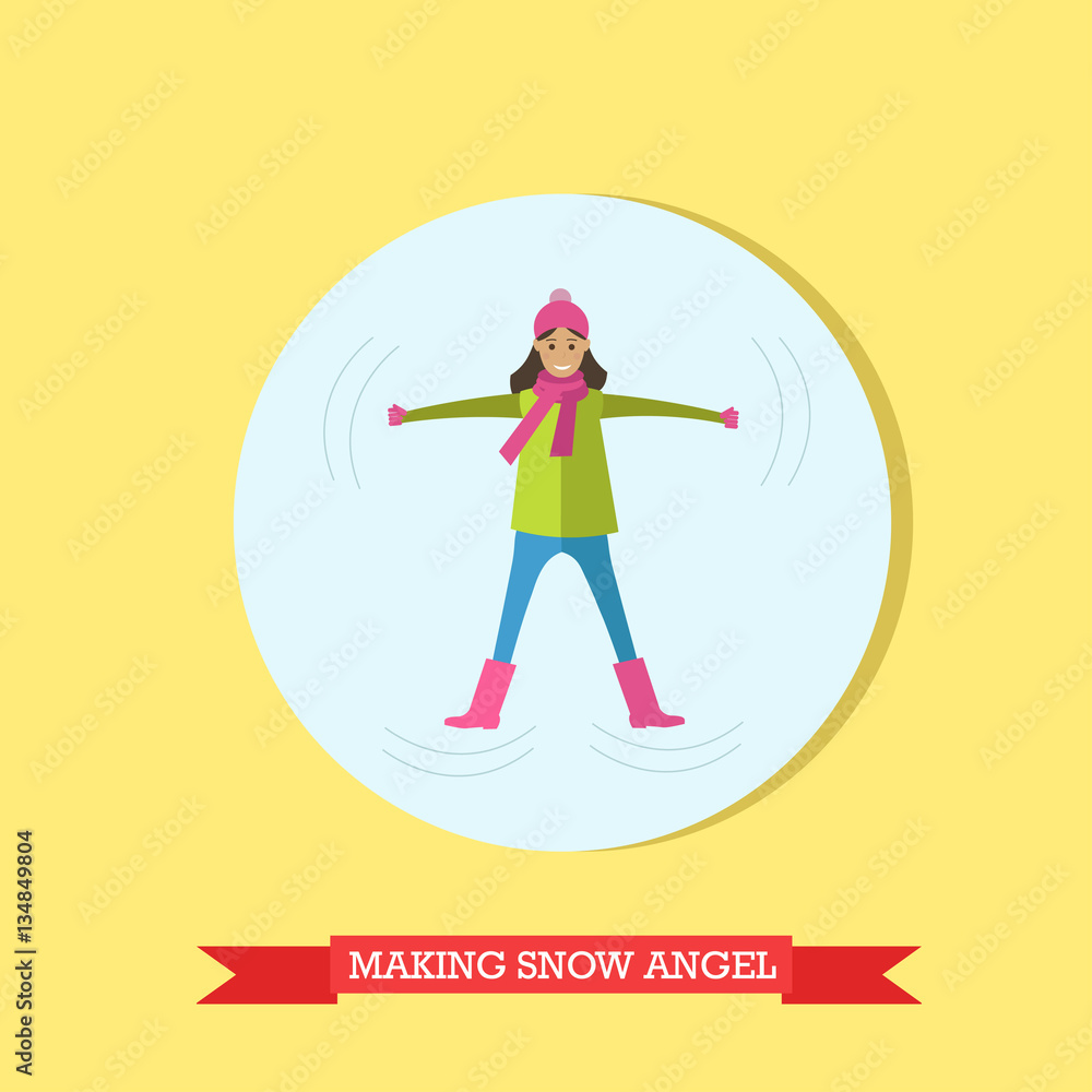 Vector illustration of girl making snow angel in flat design Vector illustration of girl making snow angel in flat design