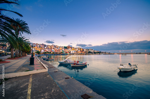 The pictursque port of Sitia, Crete at sunset. Sitia is a traditional town at the east Crete near the beach of palm trees, Vai.  