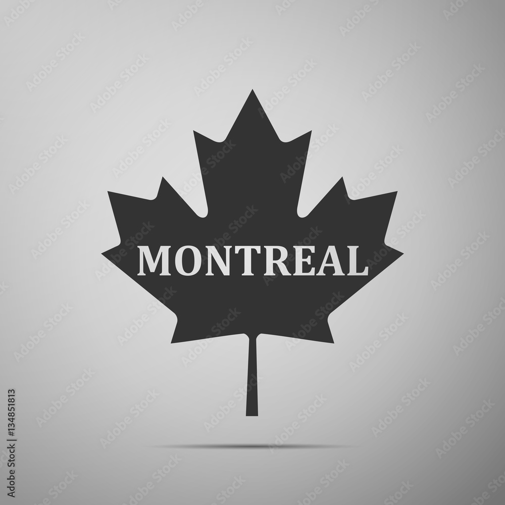 Canadian maple leaf with city name Montreal flat icon on grey background. Vector Illustration Canadian maple leaf with city name Montreal flat icon on grey background. Vector Illustration