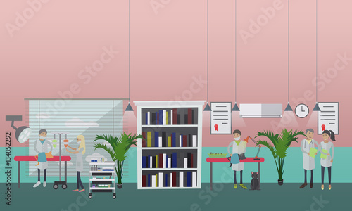 Surgical operation in vet clinic concept vector illustration, flat style.