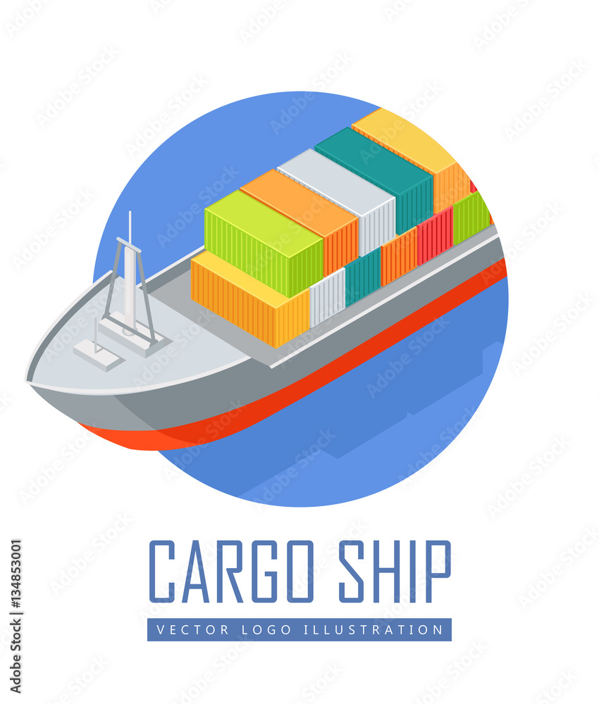 Cargo Ship Vector Icon in Isometric Projection Cargo Ship Vector Icon in Isometric Projection