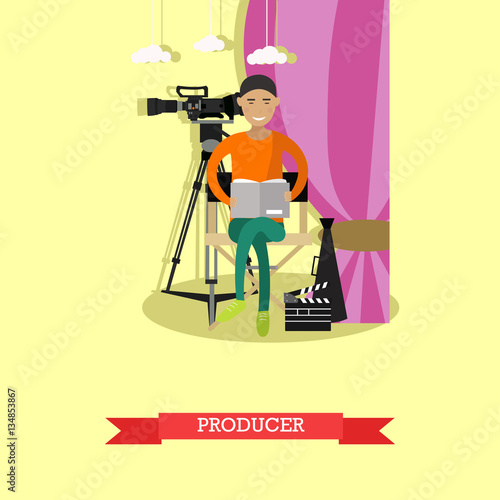 Vector illustration of producer reading screenplay in flat style