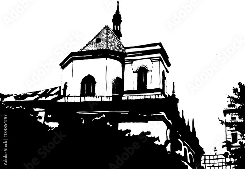 Vector Graphics City. Building's facade. Sketch  illustration