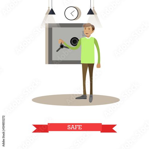 Vector illustration of bank safe, flat style design