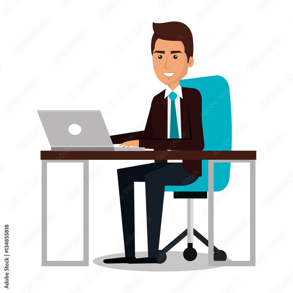 businessman working in computer vector illustration design businessman working in computer vector illustration design