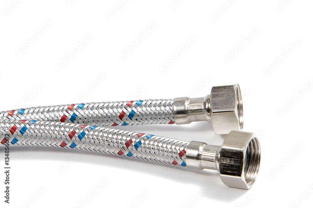 Hose flexible metal braid on a white background Hose flexible metal braid on a white background