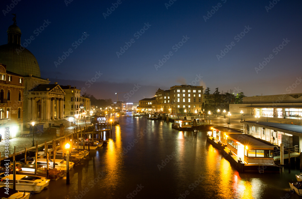 City of Venice at night. View of the canals.