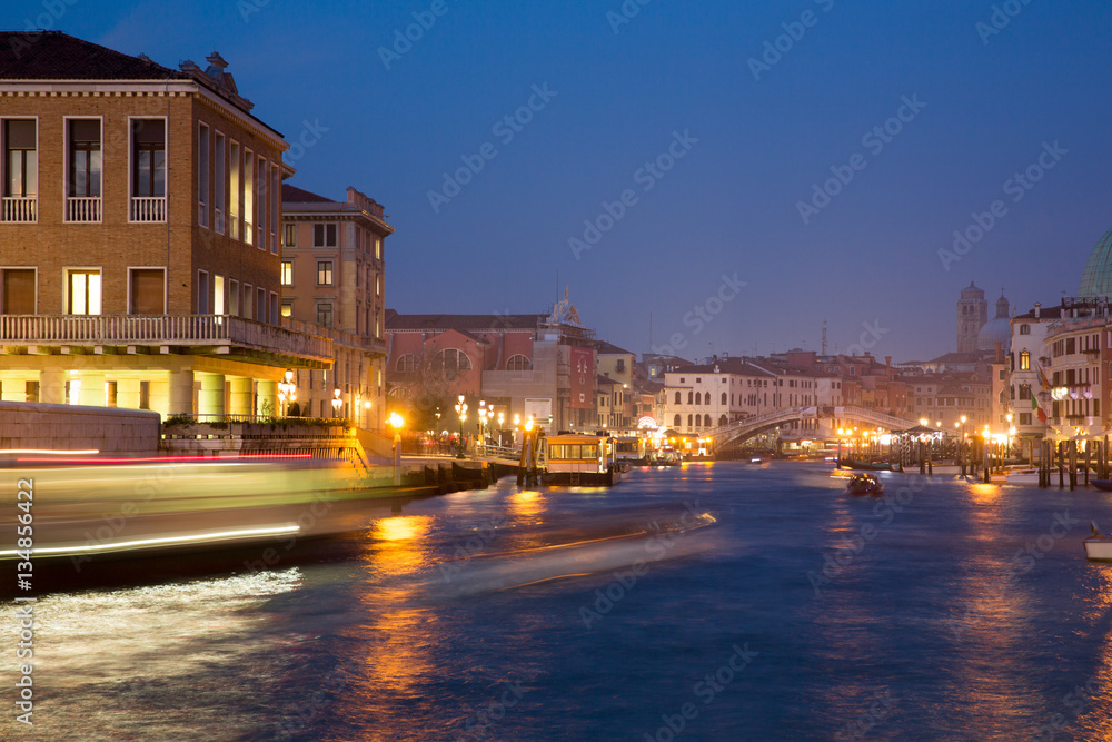 City of Venice at night. View of the canals.