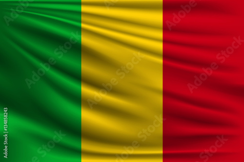 The national flag of mali. The symbol of the state on wavy silk fabric. Realistic vector illustration.
