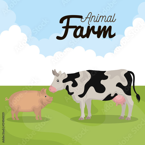 animals farm in the field vector illustration design