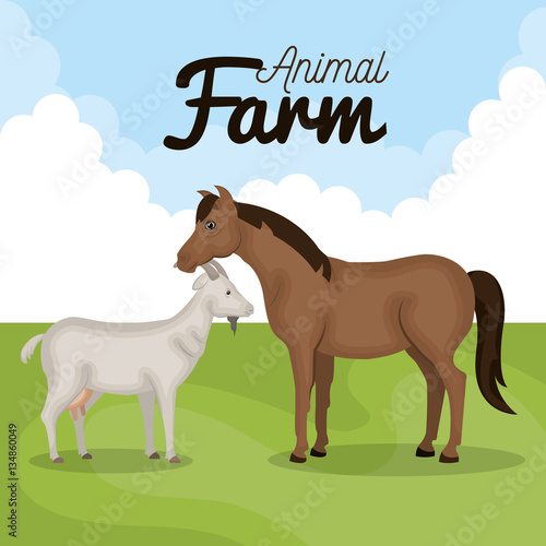 animals farm in the field vector illustration design