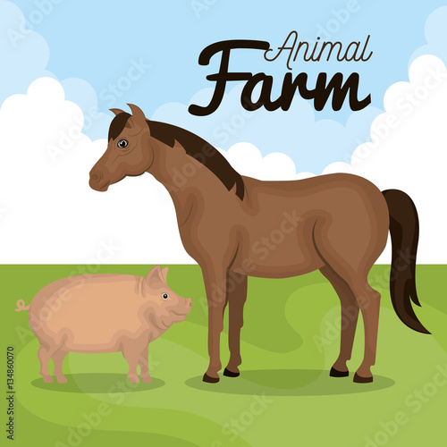 animals farm in the field vector illustration design