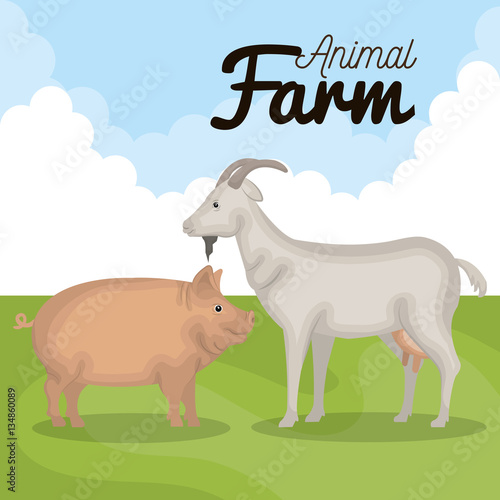 animals farm in the field vector illustration design