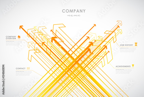 Company infographic overview design template with arrows and ico
