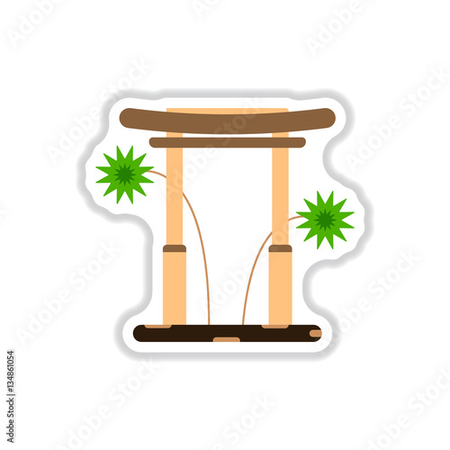 Vector illustration of Chinese new year celebration in paper sticker style Chinese Gate