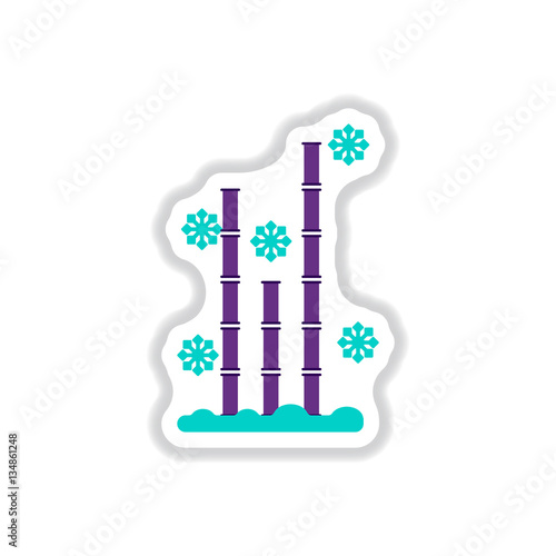 Vector illustration of bamboo and snow in paper sticker style