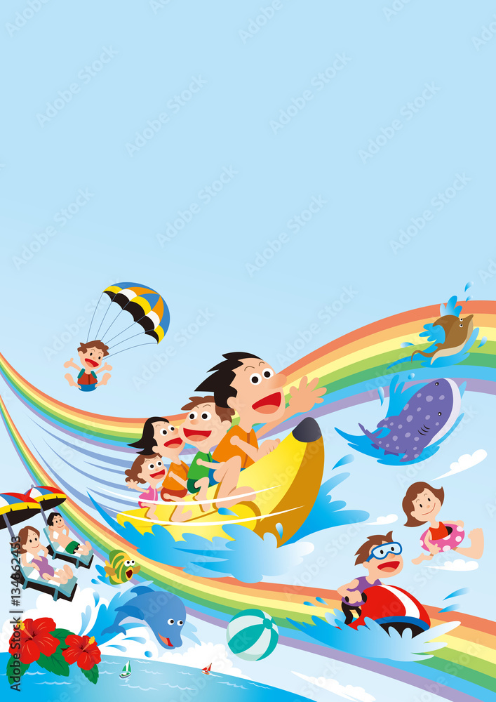 Fototapeta premium ファミリー旅行、家族旅行、家族で海水浴