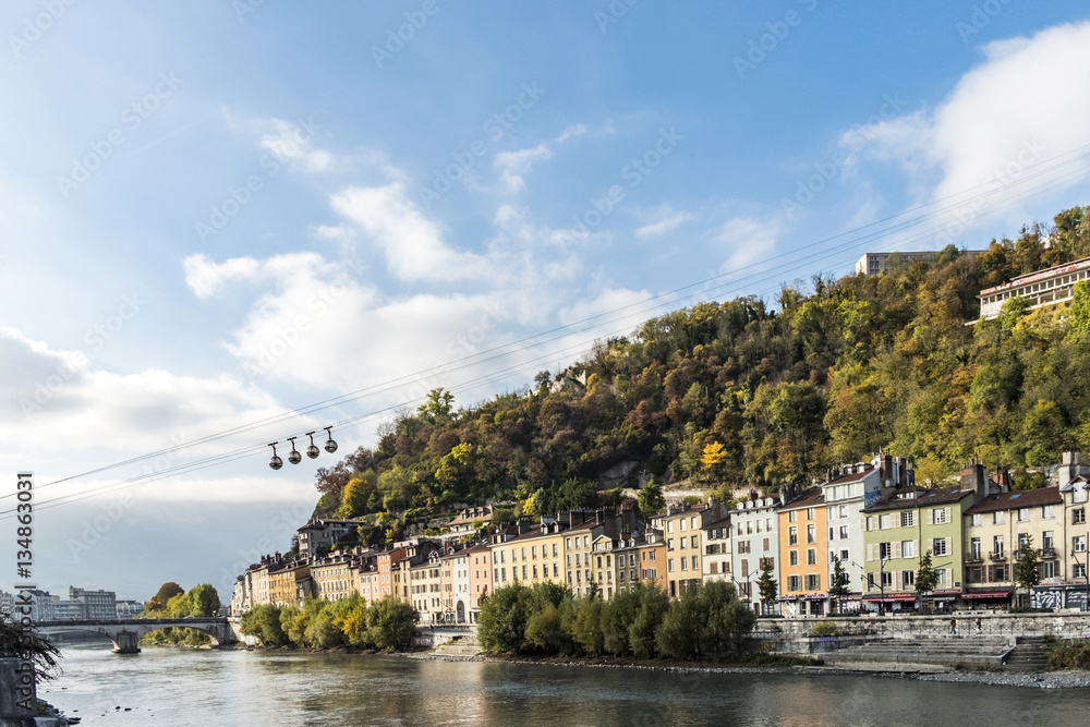 cityscape view with river and bridge in Grenoble cityscape view with river and bridge in Grenoble