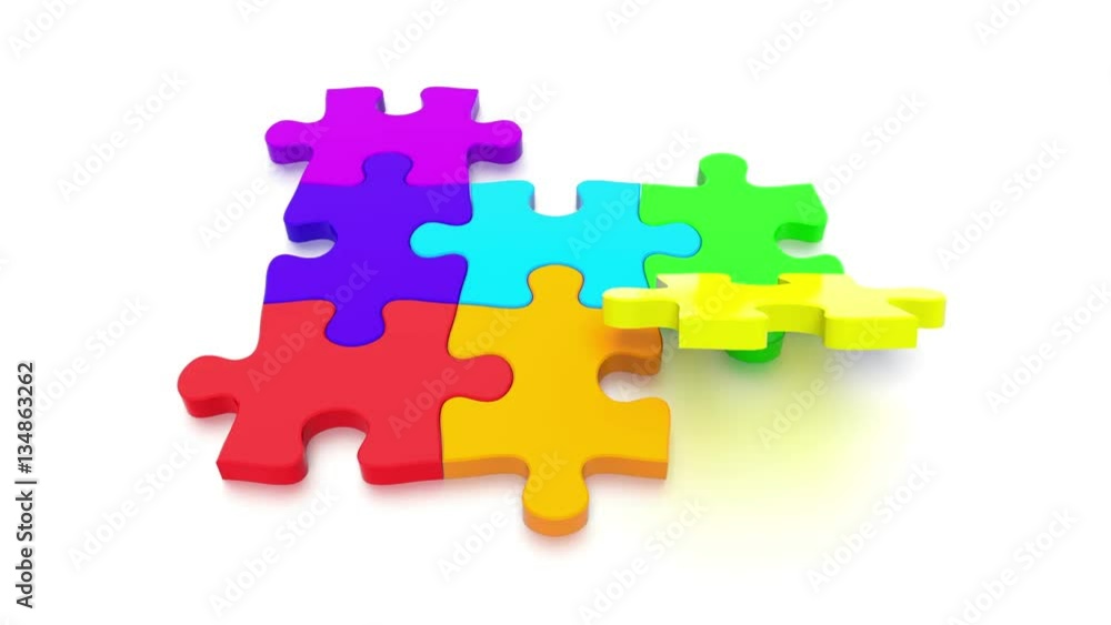 3D rendered video of a Jigsaw Puzzle solving in as concept, depicting teamwork and connection 3D rendered video of a Jigsaw Puzzle solving in as concept, depicting teamwork and connection