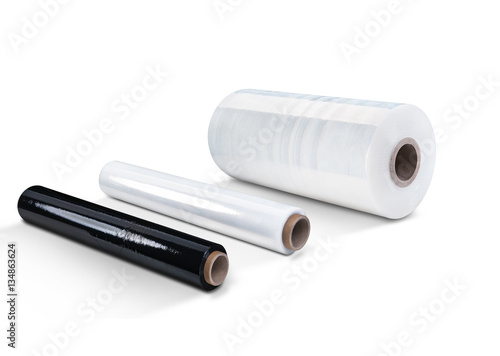 White and black stretch film at white background