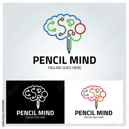 Pencil mind logo design template, Vector illustration