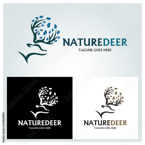 Nature deer logo design template, Vector illustration