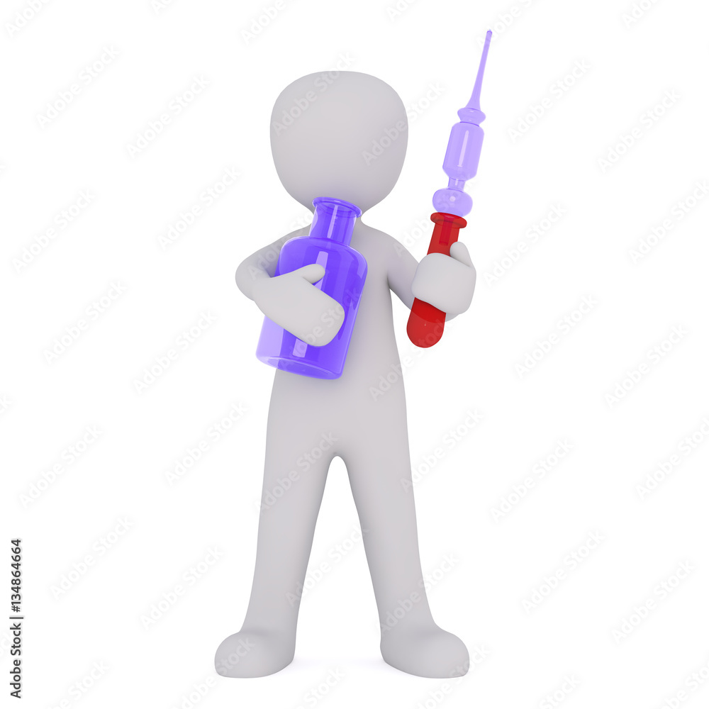 3D man with pipette and jar 3D man with pipette and jar
