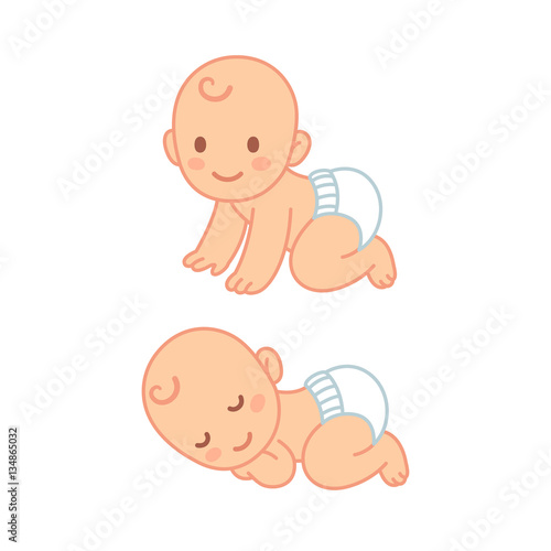 Cute cartoon baby sleeping and crawling