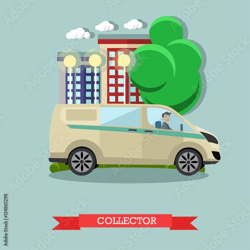 Vector illustration of collector and bank car, flat style design