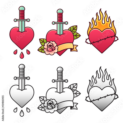 Traditional heart tattoo set