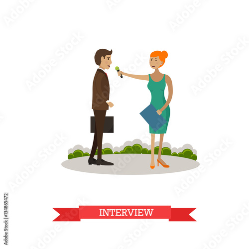 Vector illustration of woman doing interview in flat style © skypicsstudio