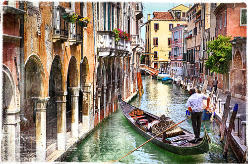 Romantic canals of beautiful Venice, artwork in paintig style