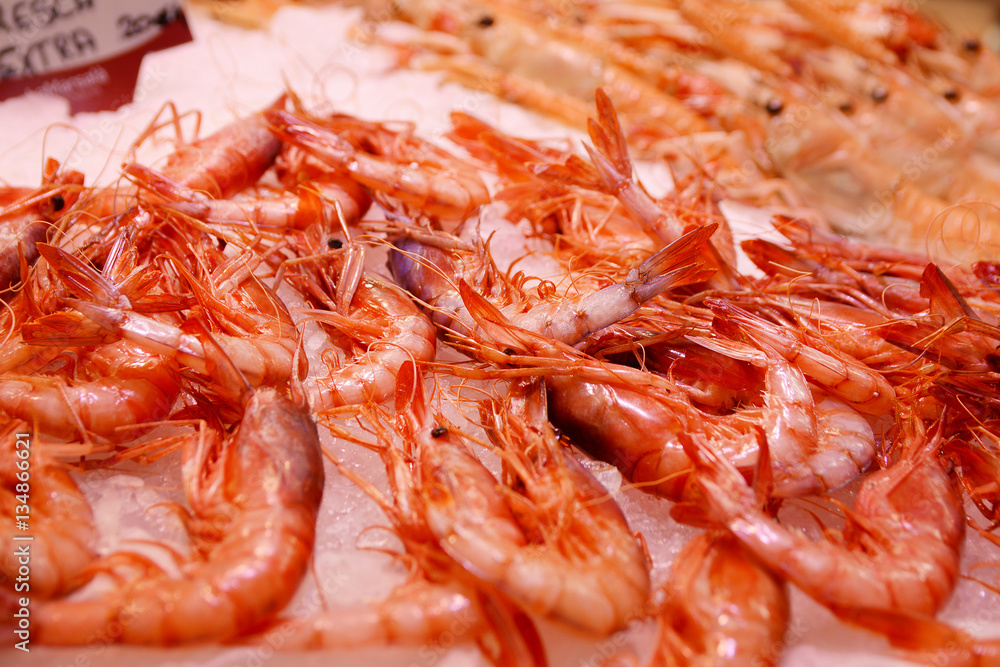 Fresh shrimps on ice Fresh shrimps on ice