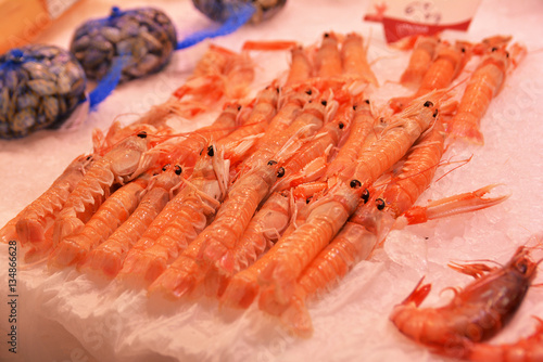 Fresh shrimps on ice