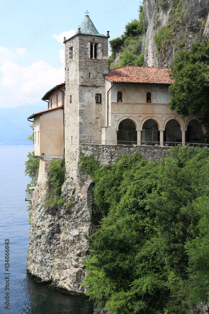 Historic Abbey Santa Caterina del Sasso at the Lake Maggiore in Italy