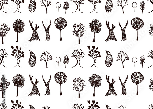 Set of tree doodles seamless