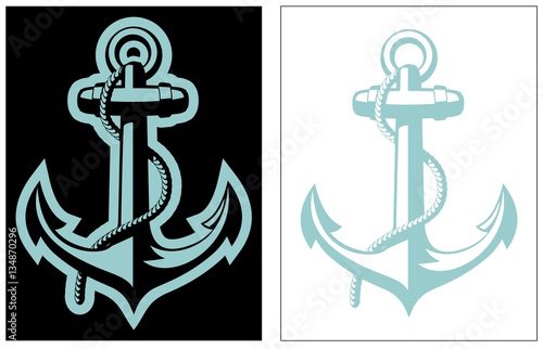 Vector Nautical Anchor isolated on black and white