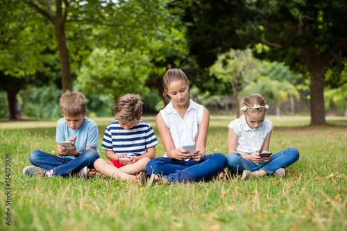 Kids using mobile phone in park © WavebreakMediaMicro