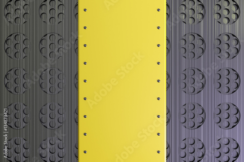Rectangular colored plate with rivets on circular grille backgro