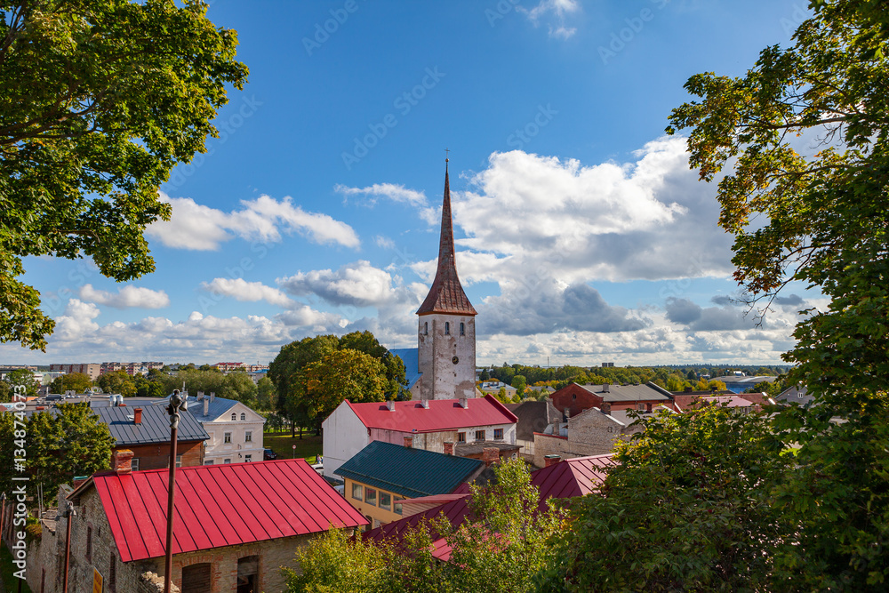 St. Trinity Church and old town of Rakvere, Estonia. Green summer time