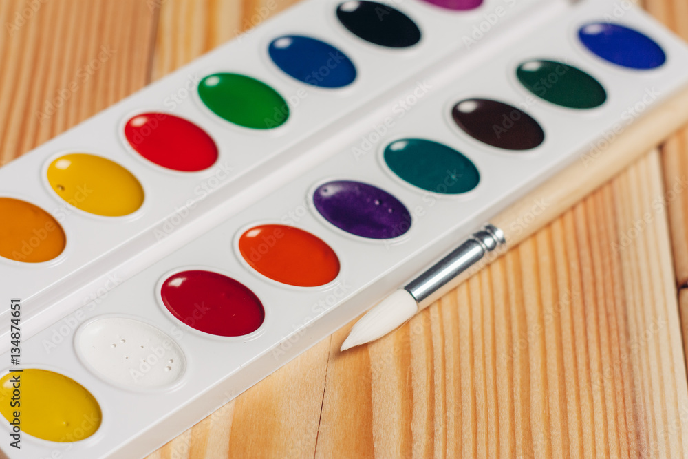 watercolors, brushes, office watercolors, brushes, office