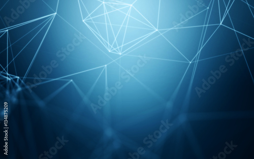 Abstract Blue Background with Space Polygonal Connecting Dots and Lines  Network - Data Visualization Illustration