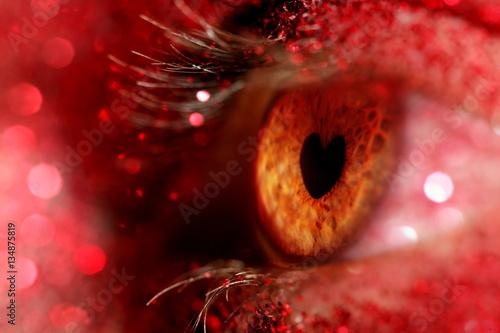 Tablou pe pânză Eye closeup with iris in the shape of a heart