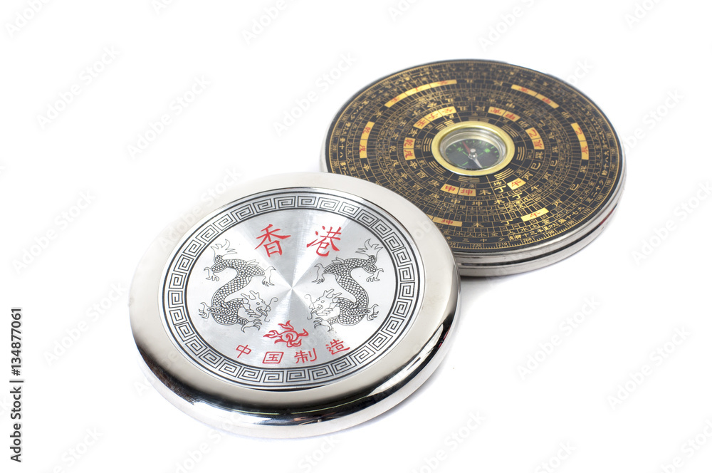 Chinese magnetic compass - Luopan. Isolated on white background.