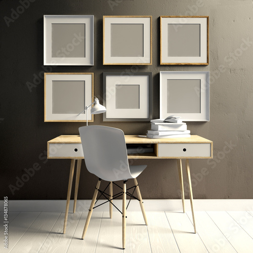 3d illustration, interior with a large number of frames © abraca_da