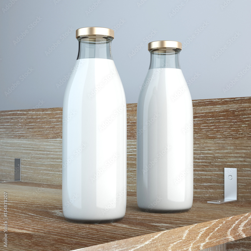 Two milk bottle 3d rendering Two milk bottle 3d rendering