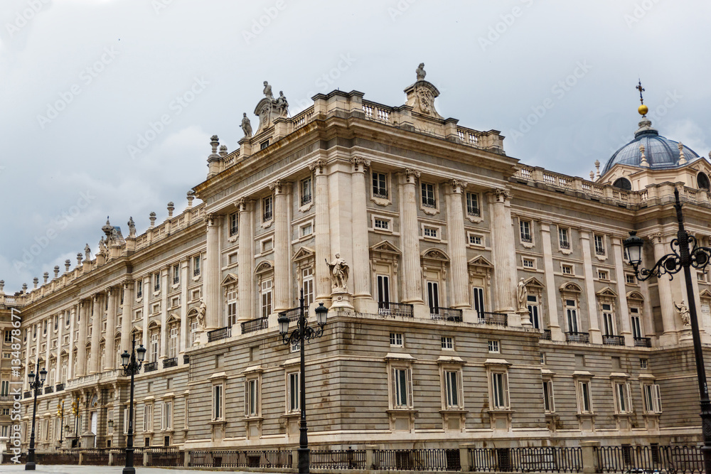 Royal Palace of Madrid on a cloudy day
