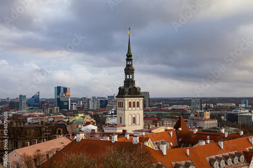 View of old town and downtown of Tallinn. St. Nicholas' Church