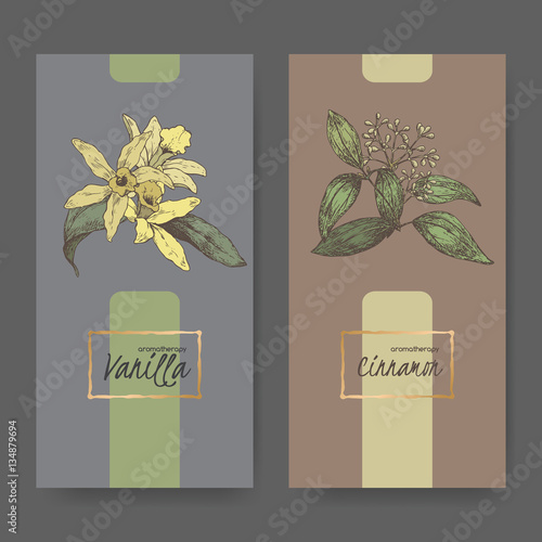 Two center labels with Vanilla, Cinnamon color sketch .